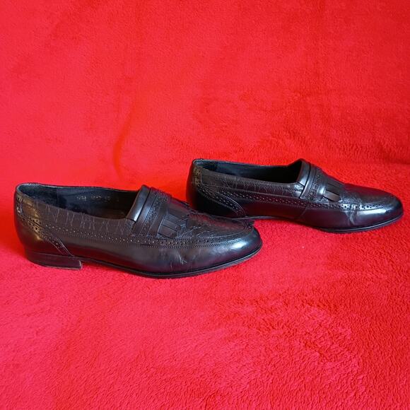 VTG Leather Kiltie Loafers Wingtip Brogue Detail Men Sz 10D Black Old Money 80s main image 7